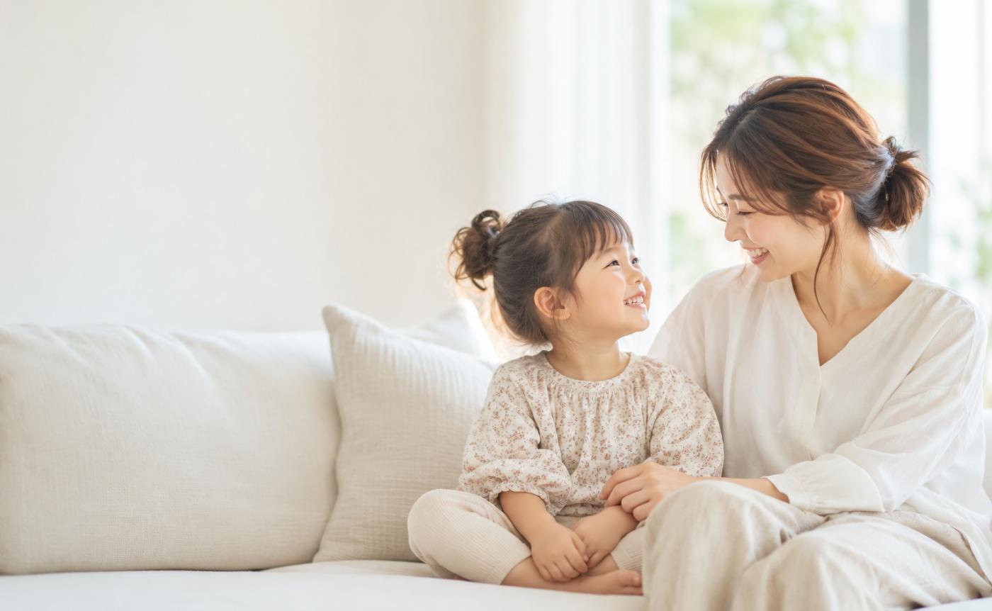 笑顔で向き合う親子