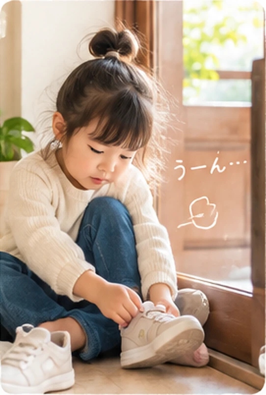 自分の靴を履こうとする幼児の写真風イメージ